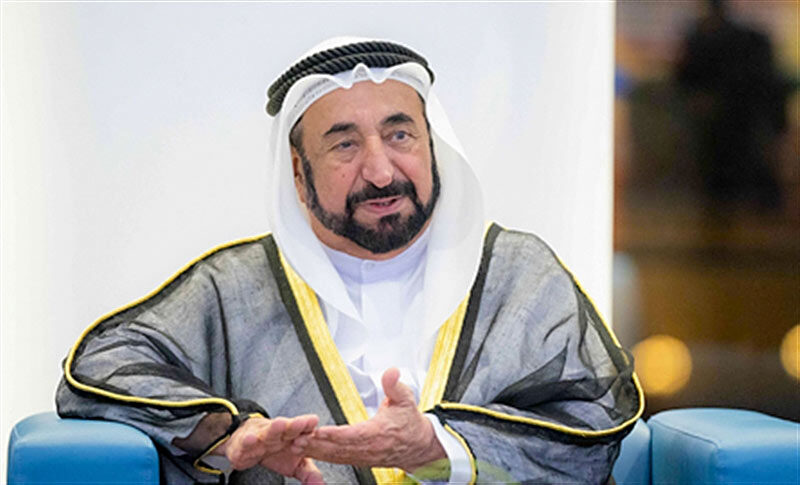 Sultan Muhammad Al Qasimi seated and speaking during an official discussion