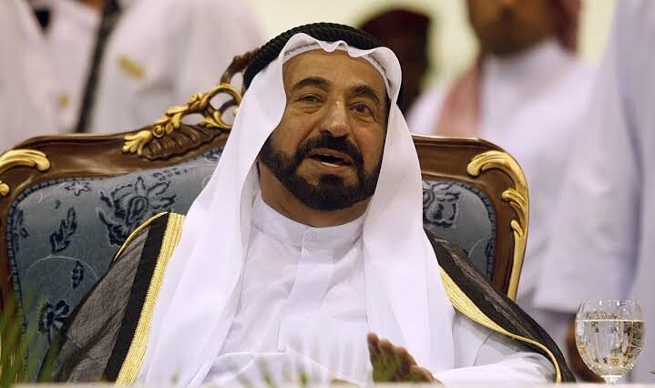 Sultan Muhammad Al Qasimi seated at a formal majlis reception